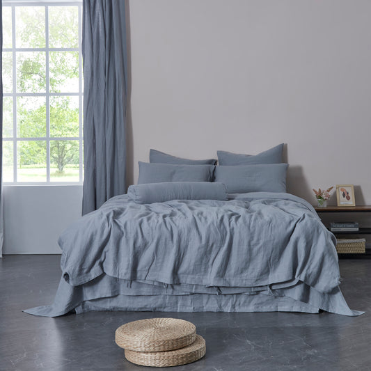 100% Linen Duvet Cover With Ties in Alloy Gray 
