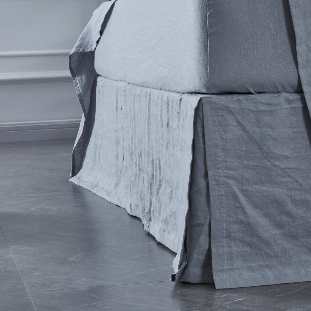 Split Corner Linen Bedskirt in Alloy Gray