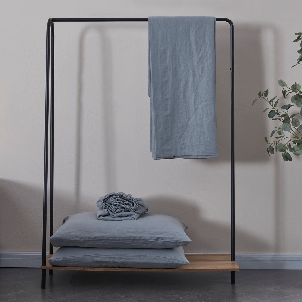 Alloy Grey 100% Linen Sheet Set on Shelf - linenforce