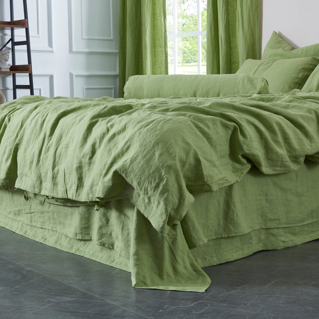 Matcha Green Linen Duvet Cover With Tie Closure