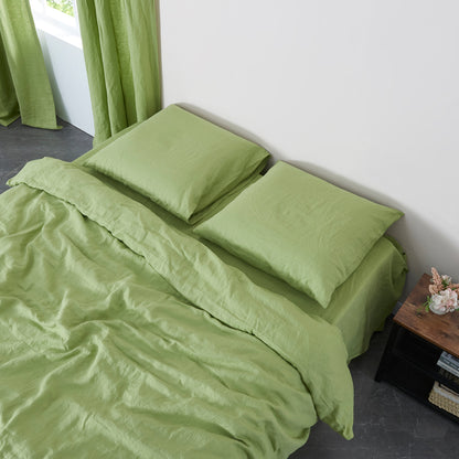 Matcha Cooling Linen Euro Pillowcases On Bed