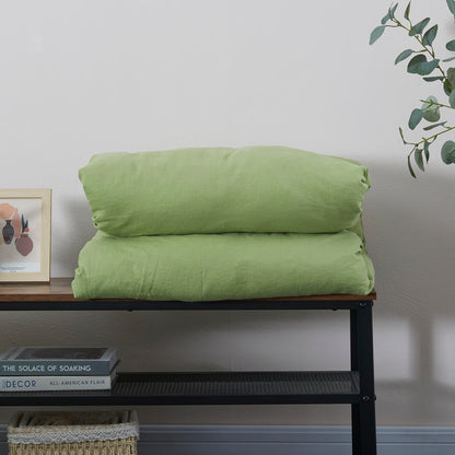 Folded Matcha Linen Duvet Cover With Ties