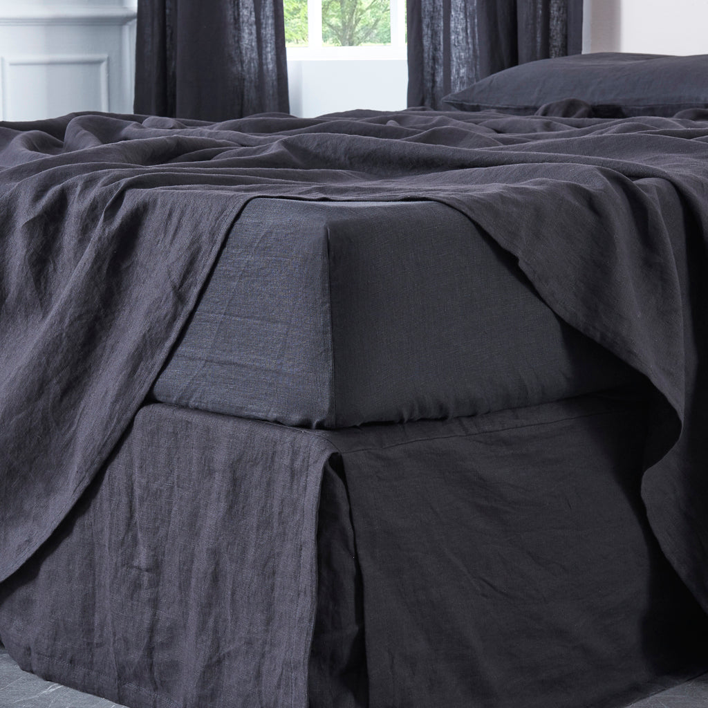 Cooling Linen Black Fitted Sheet on Bed