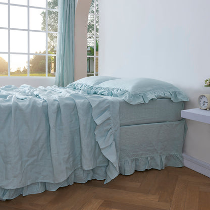 Ruffle Hem Pale Blue Linen Bedding