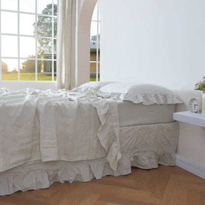 Cool Gray Linen Flat Sheet with Ruffle Hem Bedding Set