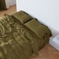 Green Olive 100% Linen Bow Ties Pillowcases On Bed - linenforce