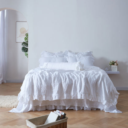 Optic White Linen Ruffle Hem Duvet Cover