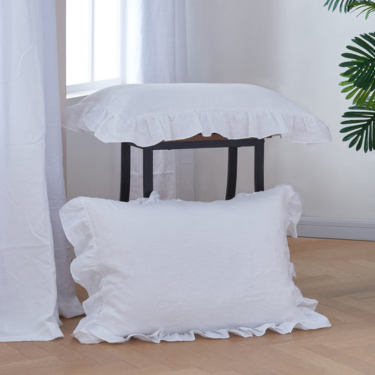 Optic White Linen Ruffle Hem Pillowcases