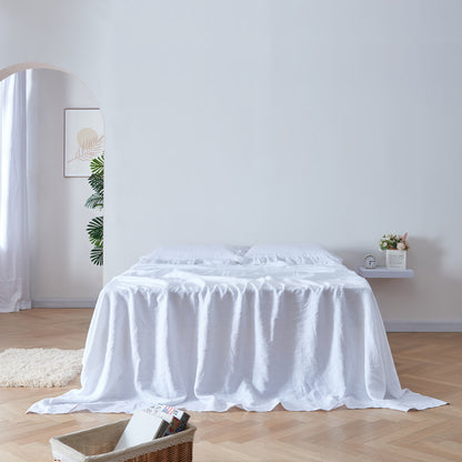 Optic White Linen Ruffle Hem Bedding