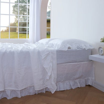 Optic White Linen Flat Sheet with Ruffle Hem