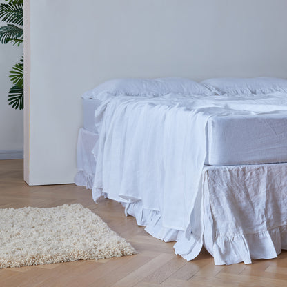 Optic White Linen Ruffle Hem Bedskirt on Bed