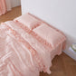 Peach 100% Linen Ruffle Hem Pillowcases On Bed - linenforce