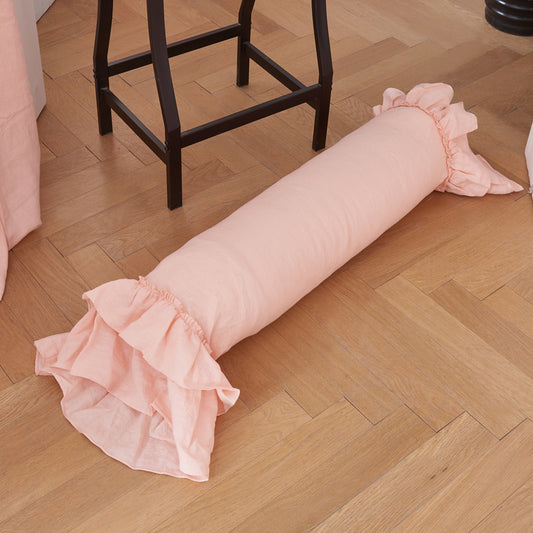 Peach 100% Linen Ruffle Hem Bolster