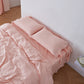 Peach 100% Linen Bow Ties Pillowcases On Bed - linenforce