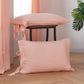 Peach 100% Linen Bow Ties Pillowcases On Floor - linenforce
