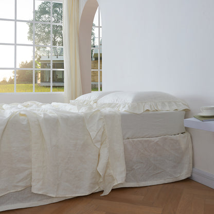 Ivory Ruffle Hem Linen Bedding Set
