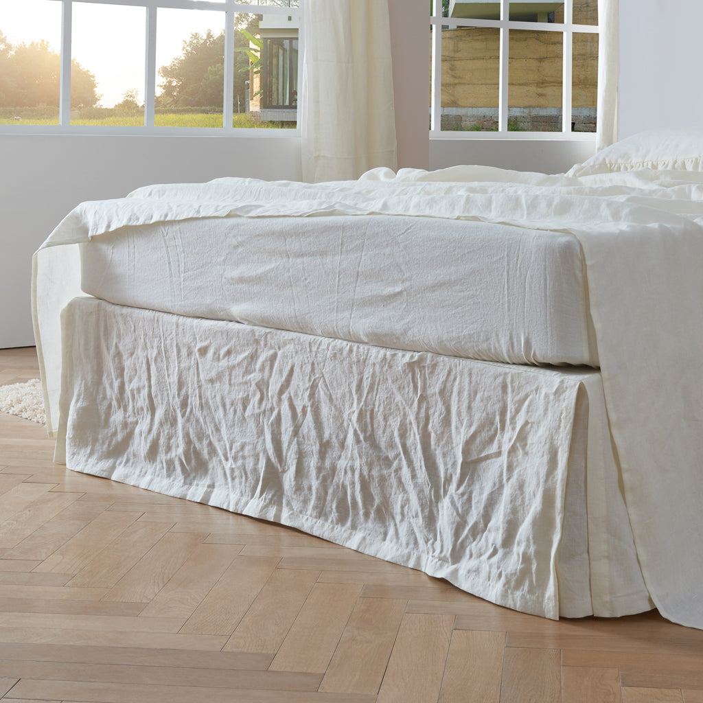 Ivory White Linen Split Corner Bedskirt