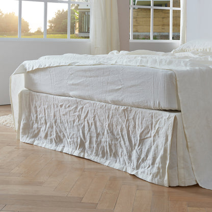 Ivory White Linen Split Corner Bedskirt