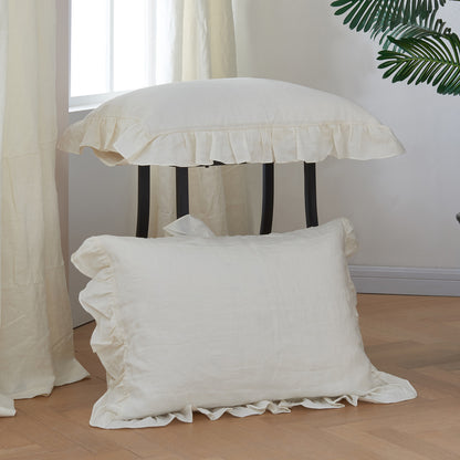 Ivory Linen Ruffle Hem Pillowcases