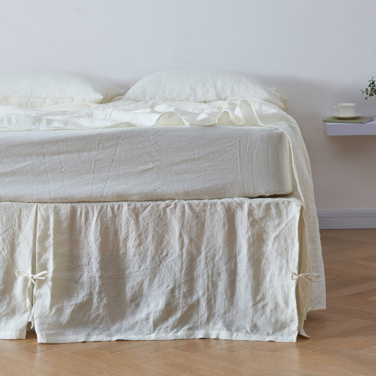 Ivory Linen Bedskirt Knotted