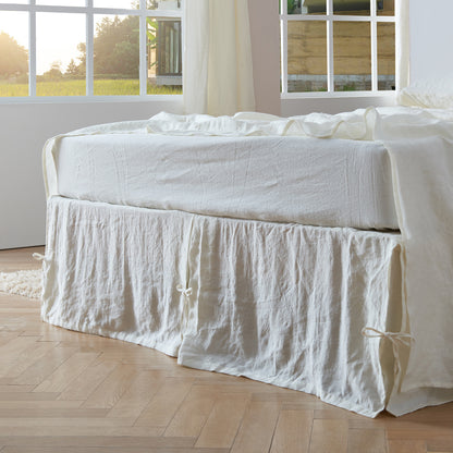 Ivory Knotted Linen Bedskirt on Bed