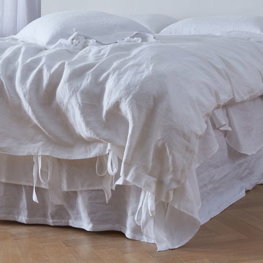 Left View Of Optic White 100% Linen Duvet Cover With Ties - linenforce