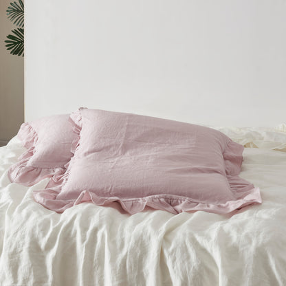 Violet Square Linen Pillowcase Shams with Ruffle Hem
