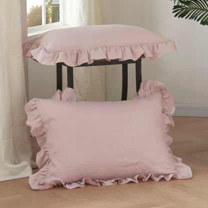 Violet Linen Ruffle Hem Pillowcases