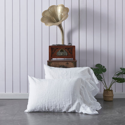 Linen Optic White Pillowcases with Side Ruffle