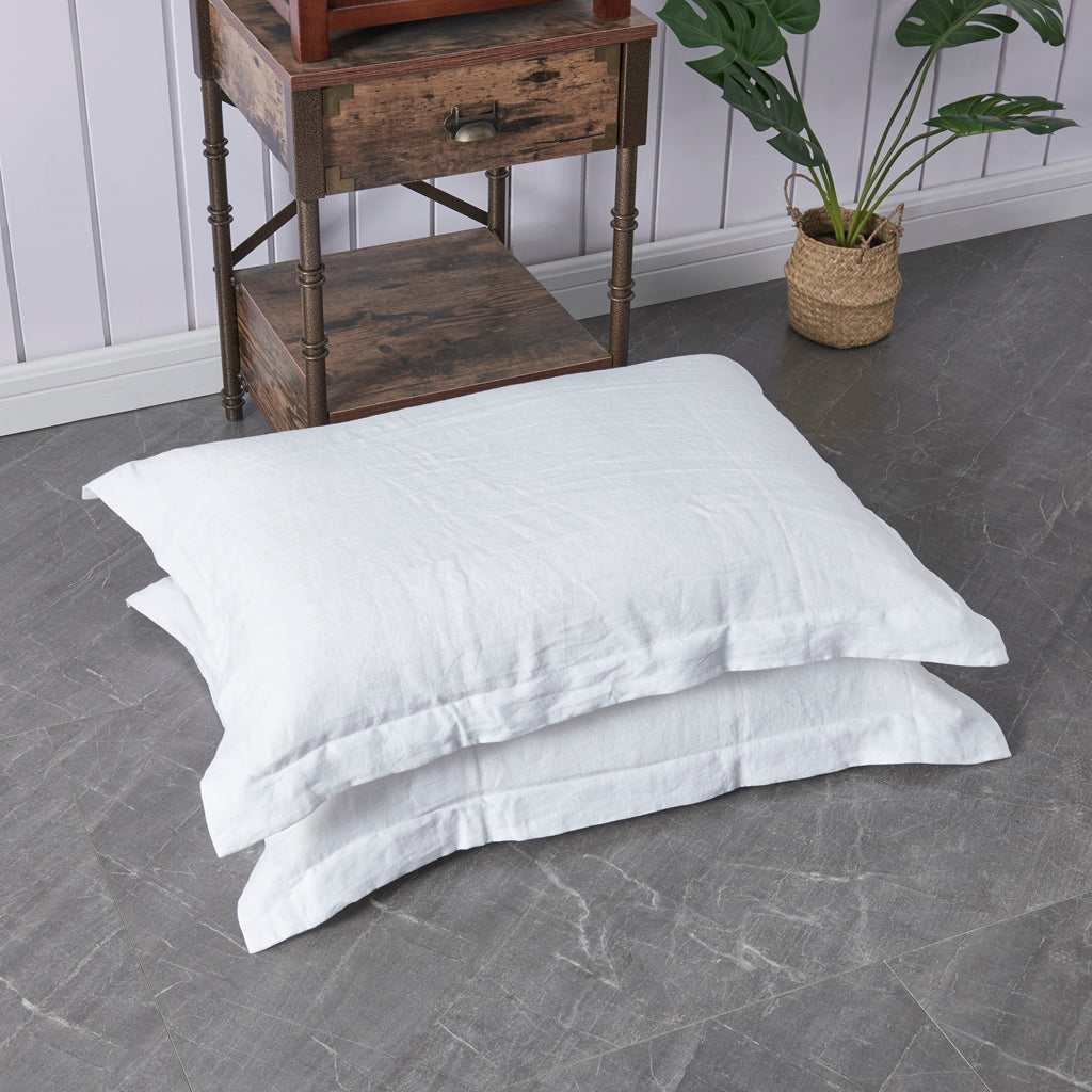 Optic White Linen Pillowcases with Oxford Hem