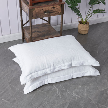 Optic White Linen Pillowcases with Oxford Hem