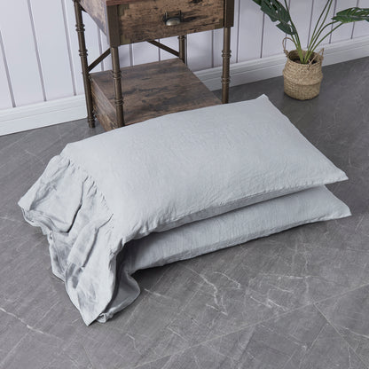 Set of Two Alloy Gray Linen Side Ruffle Pillowcases