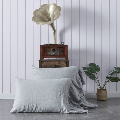 Alloy Gray Linen Pillowcases with Side Ruffle