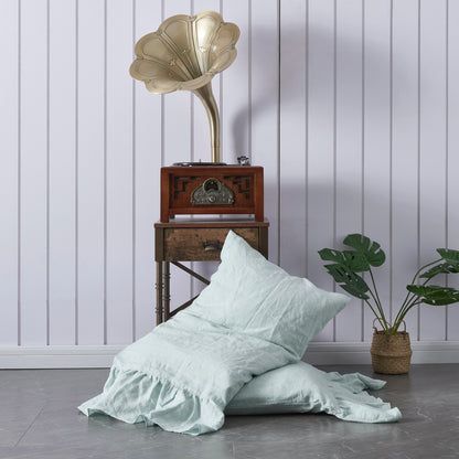 Pale Blue Linen Side Ruffles Pillowcases