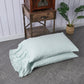 Pale Blue 100% Linen Side Ruffle Pillowcases On Floor - linenforce