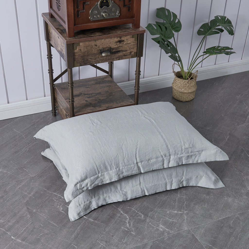 Set of Two Alloy Gray Linen Pillowcases wit