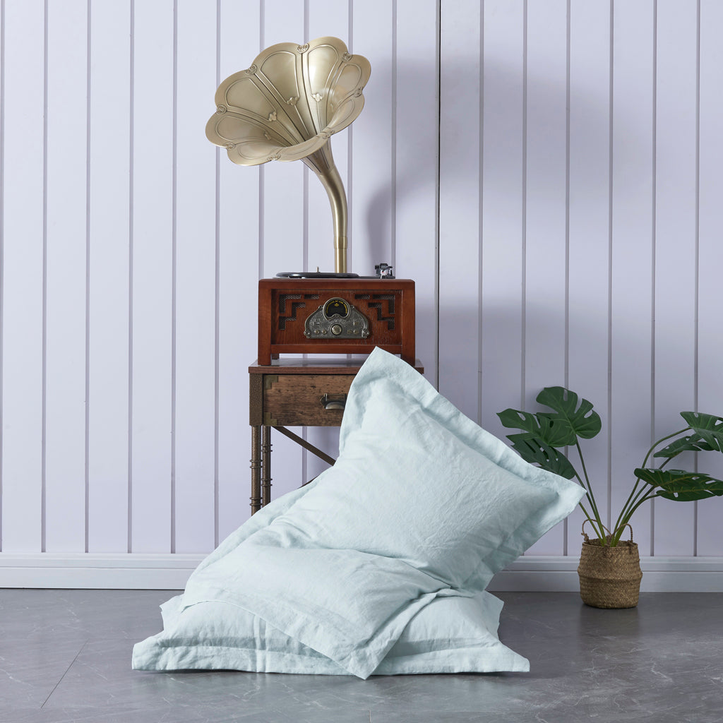 Pale Blue 100% Linen Pillowcases with Oxford Hem