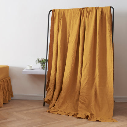 Mustard Linen Ruffle Hem Flat Sheet