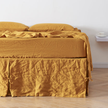 Mustard Yellow Linen Knotted Bedskirt