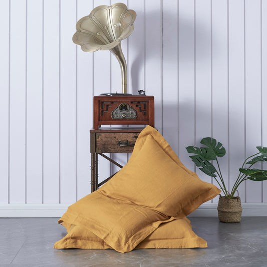 Cooling Linen Pillowcases in Mustard Yellow with Oxford Hem