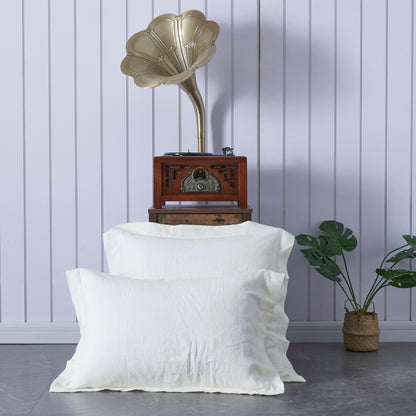 Two Sizes of Linen Ivory Pillowcases with Oxford Hem