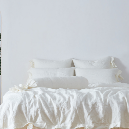Ivory Linen Bolster Pillow with Ruffle Hem