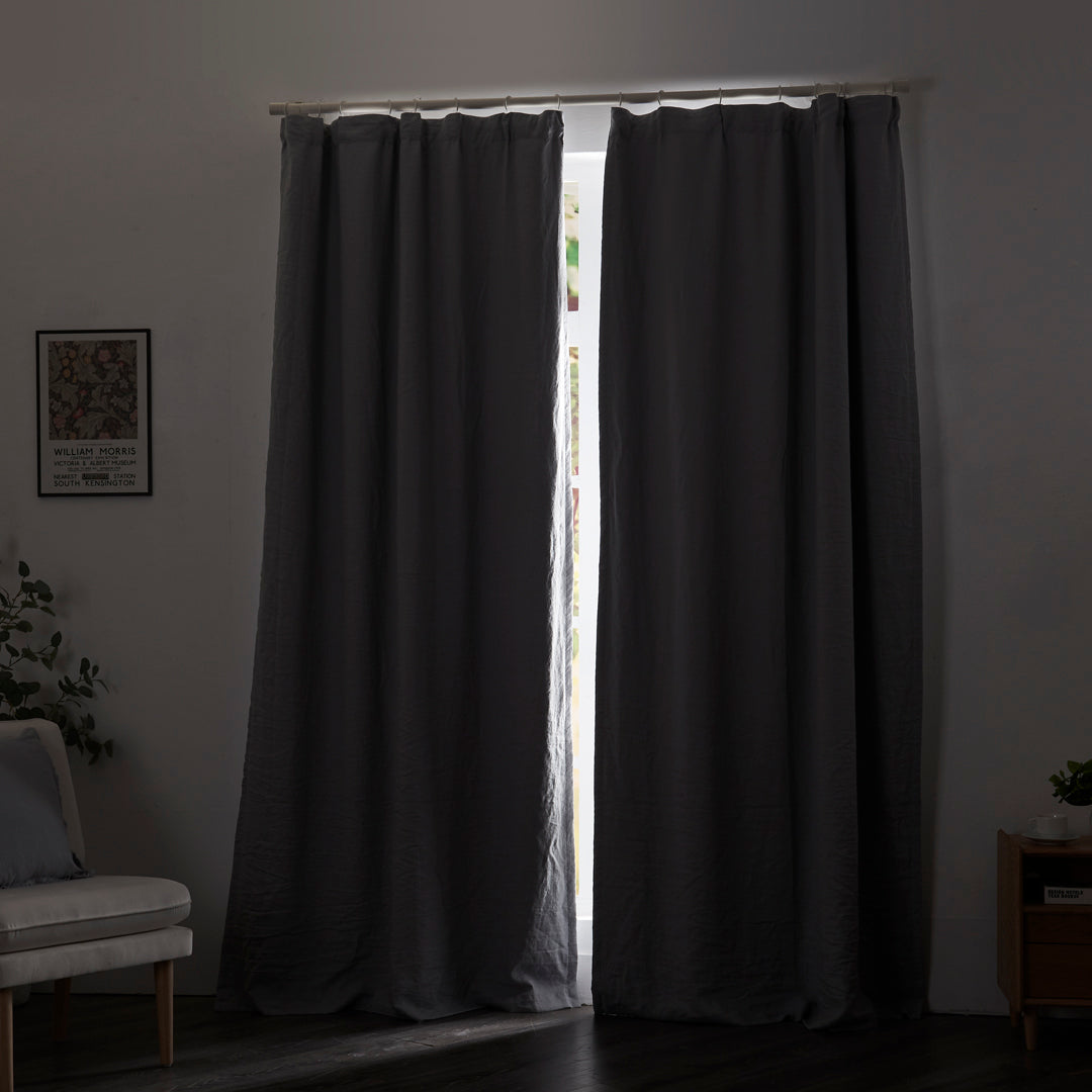 Closed Alloy Gray Linen Drapery With Blackout Lining