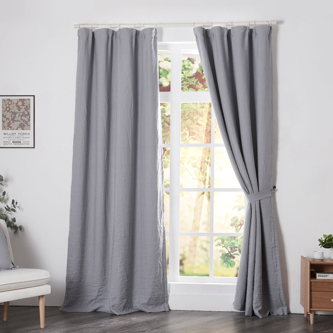 Alloy Gray Linen Drapery With Blackout Lining on Windows