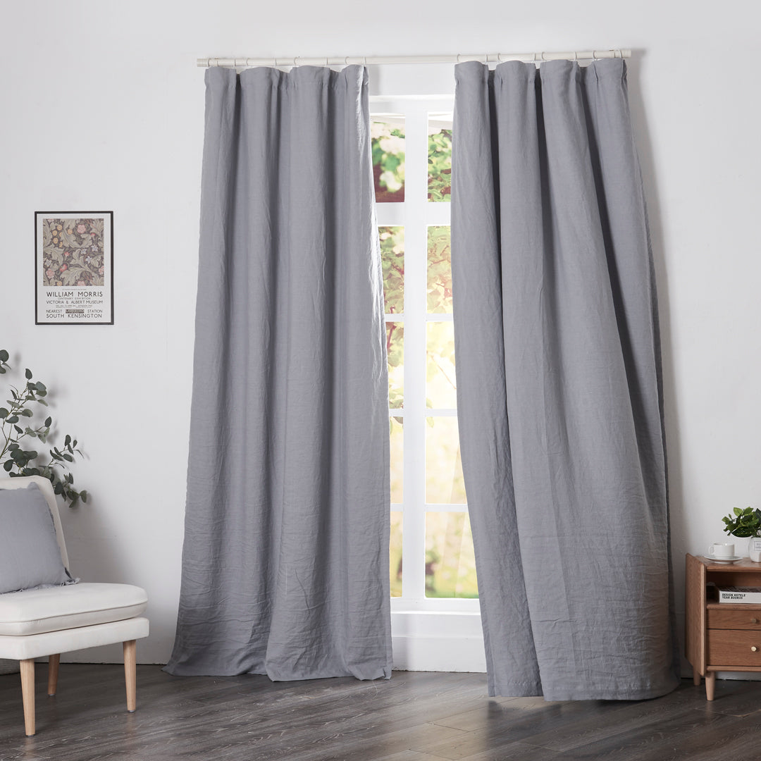 Alloy Gray Linen Drapery With Blackout Lining Window Curtains