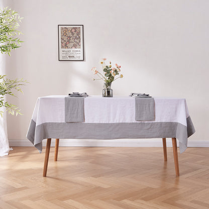 Alloy Gray Color Bordered 100% Pure Linen Tablecloth in Dining Room