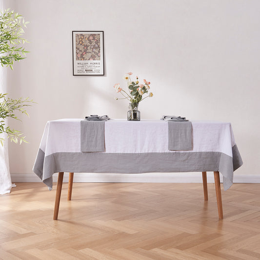 Made-to-measure Linen Tablecloth with Color Border in White and Gray