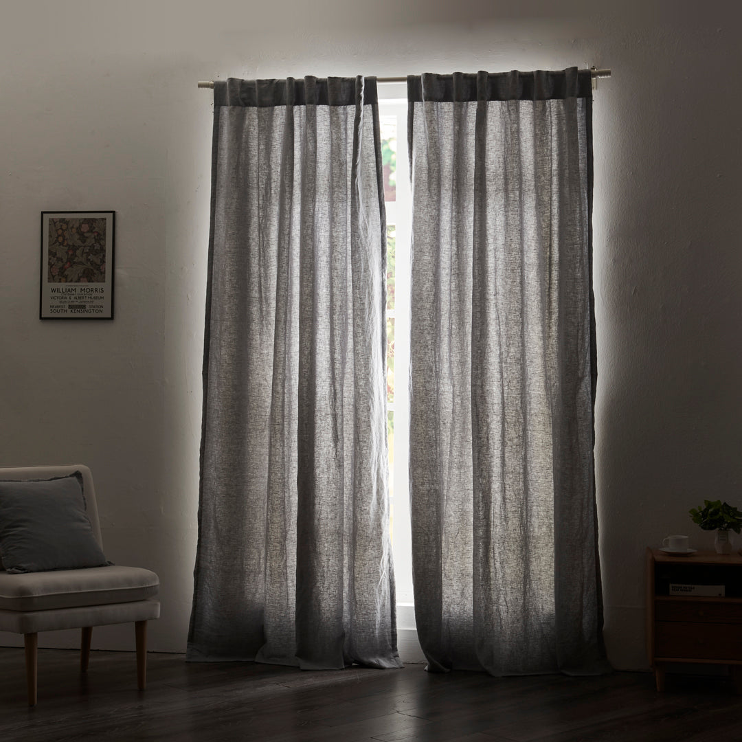 Closed Alloy Gray Linen Curtains With Cotton Lining