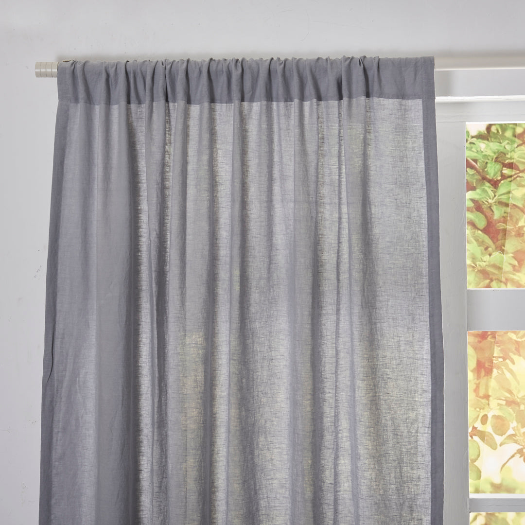 Rod Pocket Detail of Alloy Gray Linen Drapery Curtains