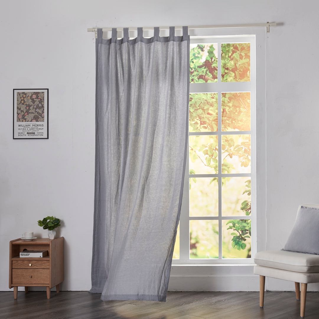 Alloy Gray Linen Drapery With Tab Top on Window